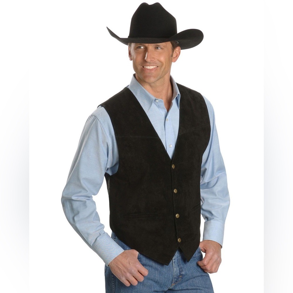 SCULLY Black Suede Leather Metal Snaps Western Vest Men’s XXL
